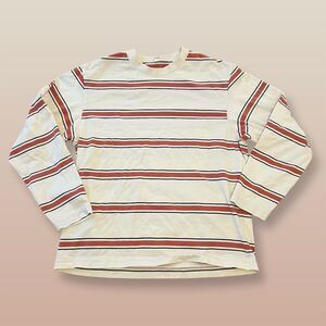 Uniqlo Men's Striped Long Sleeve T-Shirt Red Size S Crew Neck